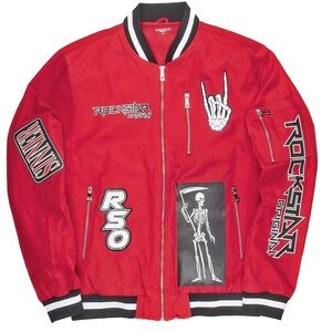 Rockstar Original Red Graphic Skeleton Bomber Jacket Size XL